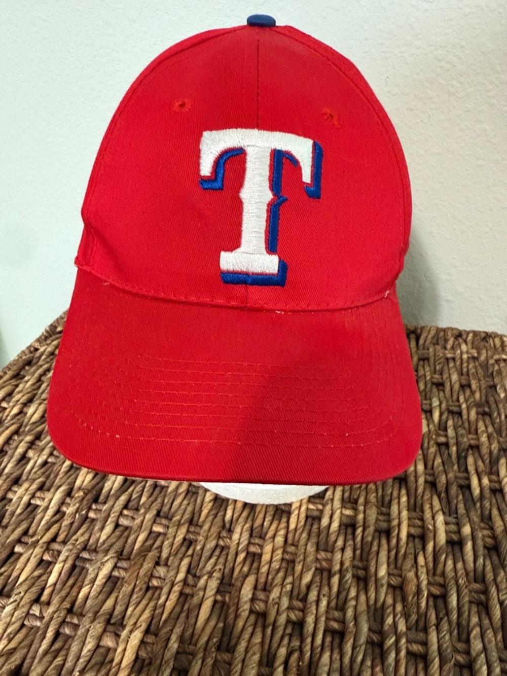 Texas Rangers Red Baseball Cap with White & Blue 'T' Logo